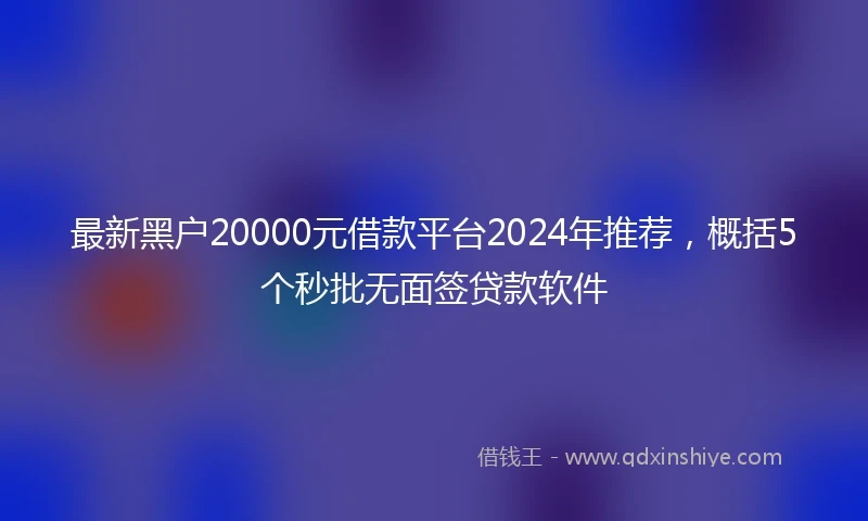 最新黑户20000元借款平台2024年推荐，概括5个秒批无面签贷款软件