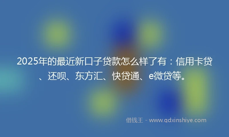 2025年的最近新口子贷款怎么样了有：信用卡贷、还呗、东方汇、快贷通、e微贷等。