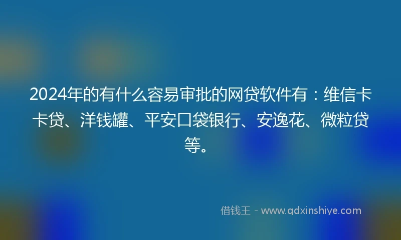 2024年的有什么容易审批的网贷软件有：维信卡卡贷、洋钱罐、平安口袋银行、安逸花、微粒贷等。