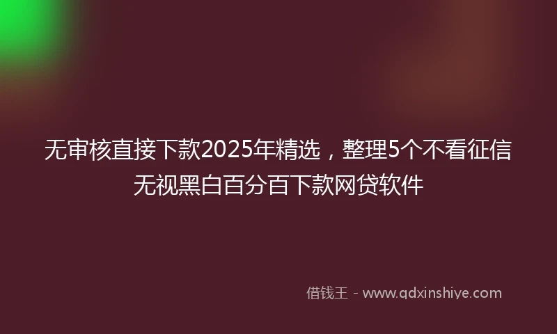 无审核直接下款2025年精选，整理5个不看征信无视黑白百分百下款网贷软件
