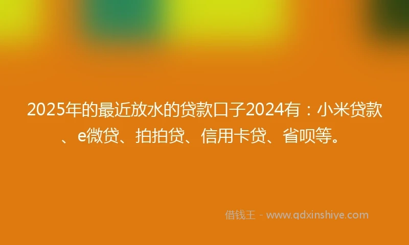 2025年的最近放水的贷款口子2024有：小米贷款、e微贷、拍拍贷、信用卡贷、省呗等。