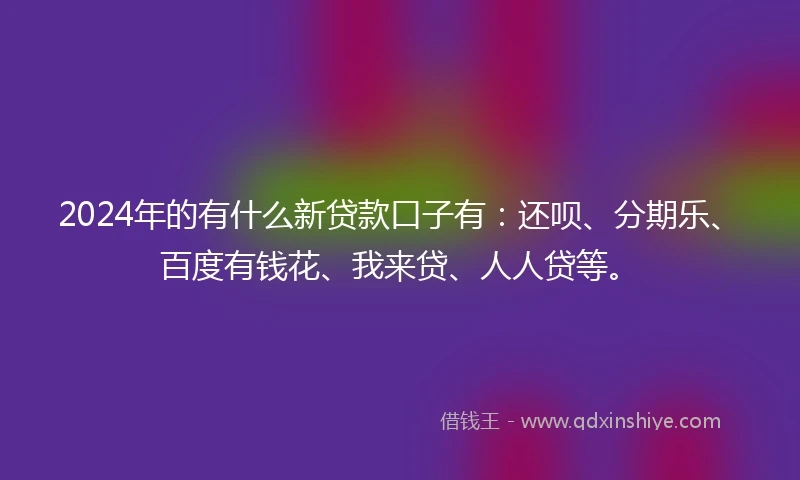 2024年的有什么新贷款口子有：还呗、分期乐、百度有钱花、我来贷、人人贷等。