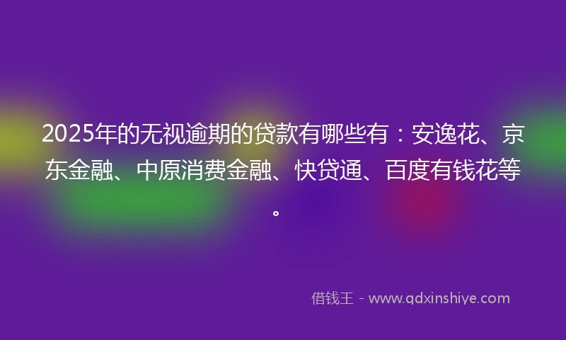 2025年的无视逾期的贷款有哪些有：安逸花、京东金融、中原消费金融、快贷通、百度有钱花等。