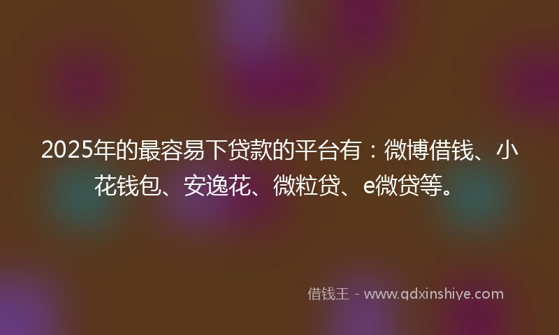 2025年的最容易下贷款的平台有：微博借钱、小花钱包、安逸花、微粒贷、e微贷等。