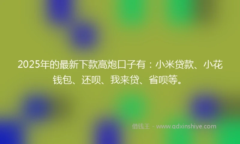 2025年的最新下款高炮口子有：小米贷款、小花钱包、还呗、我来贷、省呗等。