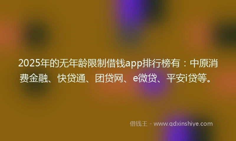 2025年的无年龄限制借钱app排行榜有：中原消费金融、快贷通、团贷网、e微贷、平安i贷等。