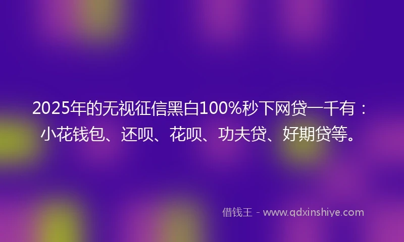 2025年的无视征信黑白100%秒下网贷一千有：小花钱包、还呗、花呗、功夫贷、好期贷等。