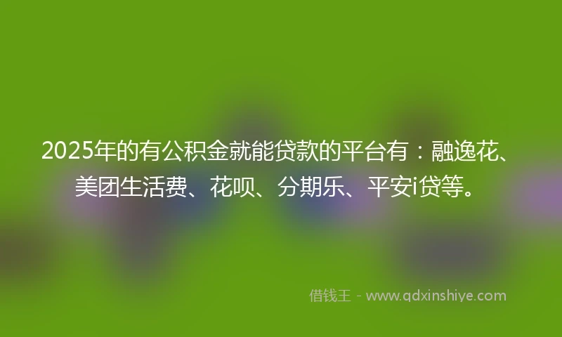 2025年的有公积金就能贷款的平台有：融逸花、美团生活费、花呗、分期乐、平安i贷等。