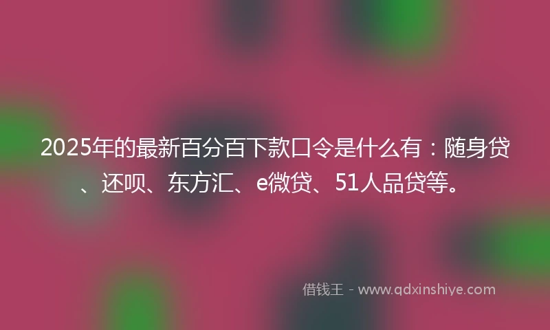 2025年的最新百分百下款口令是什么有：随身贷、还呗、东方汇、e微贷、51人品贷等。