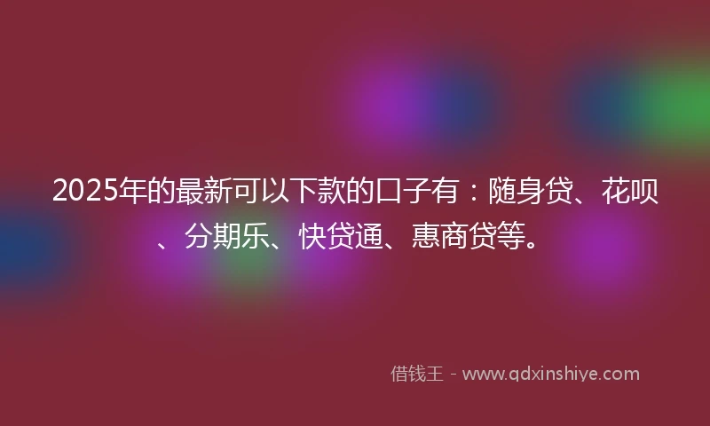 2025年的最新可以下款的口子有：随身贷、花呗、分期乐、快贷通、惠商贷等。