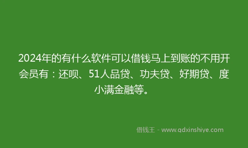 2024年的有什么软件可以借钱马上到账的不用开会员有：还呗、51人品贷、功夫贷、好期贷、度小满金融等。