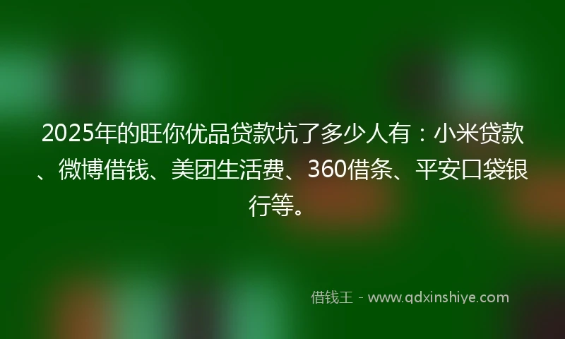2025年的旺你优品贷款坑了多少人有：小米贷款、微博借钱、美团生活费、360借条、平安口袋银行等。