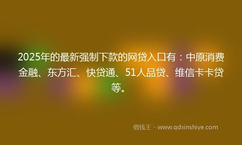 2025年的最新强制下款的网贷入口有：中原消费金融、东方汇、快贷通、51人品贷、维信卡卡贷等。