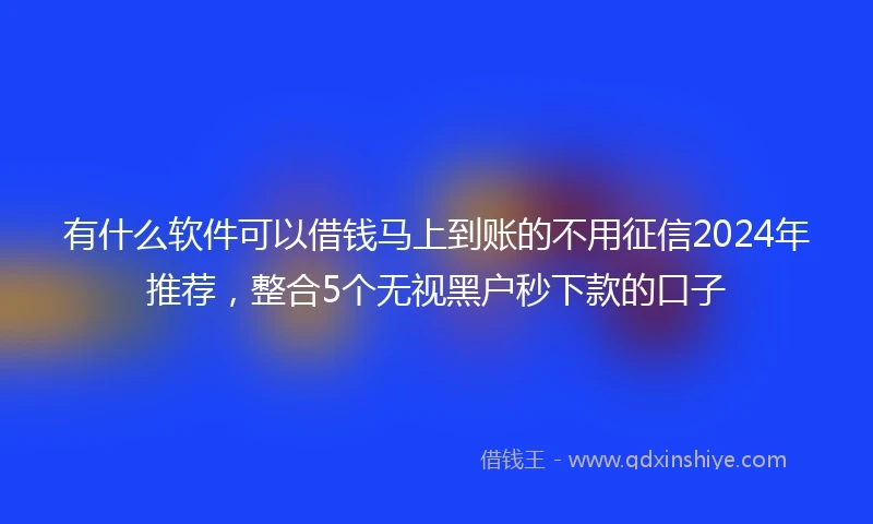有什么软件可以借钱马上到账的不用征信2024年推荐，整合5个无视黑户秒下款的口子