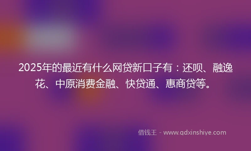 2025年的最近有什么网贷新口子有：还呗、融逸花、中原消费金融、快贷通、惠商贷等。