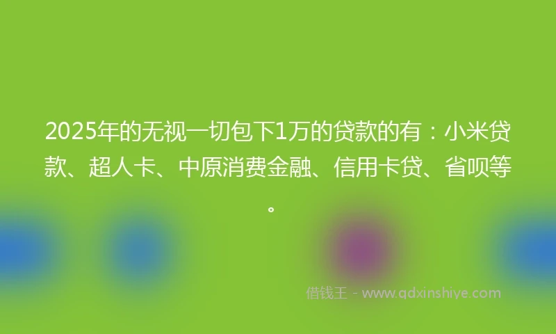 2025年的无视一切包下1万的贷款的有：小米贷款、超人卡、中原消费金融、信用卡贷、省呗等。