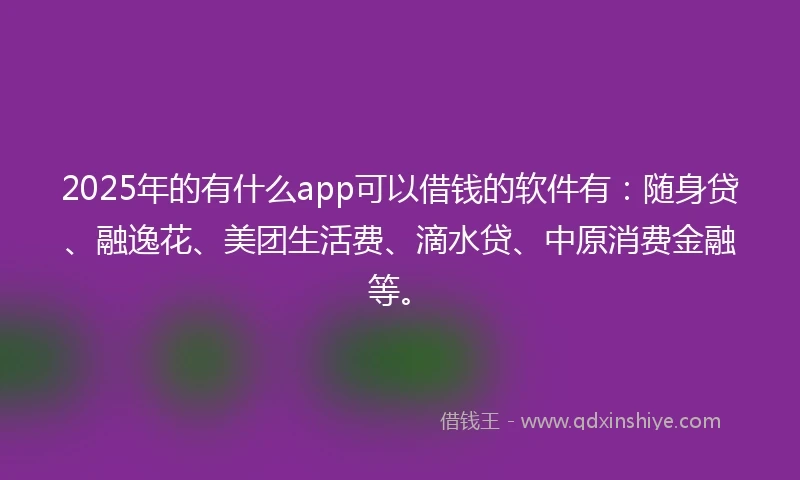 2025年的有什么app可以借钱的软件有：随身贷、融逸花、美团生活费、滴水贷、中原消费金融等。