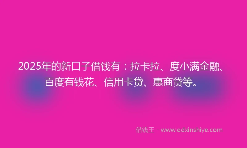 2025年的新口子借钱有：拉卡拉、度小满金融、百度有钱花、信用卡贷、惠商贷等。