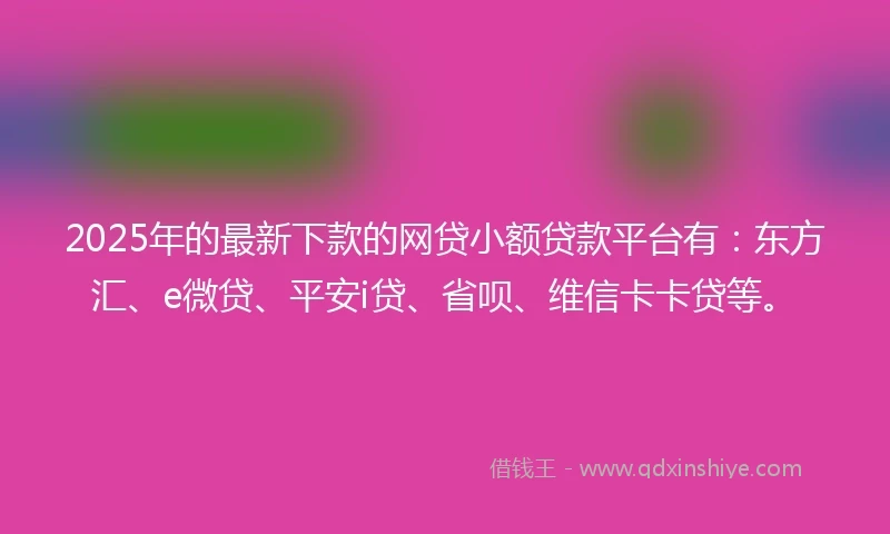 2025年的最新下款的网贷小额贷款平台有：东方汇、e微贷、平安i贷、省呗、维信卡卡贷等。