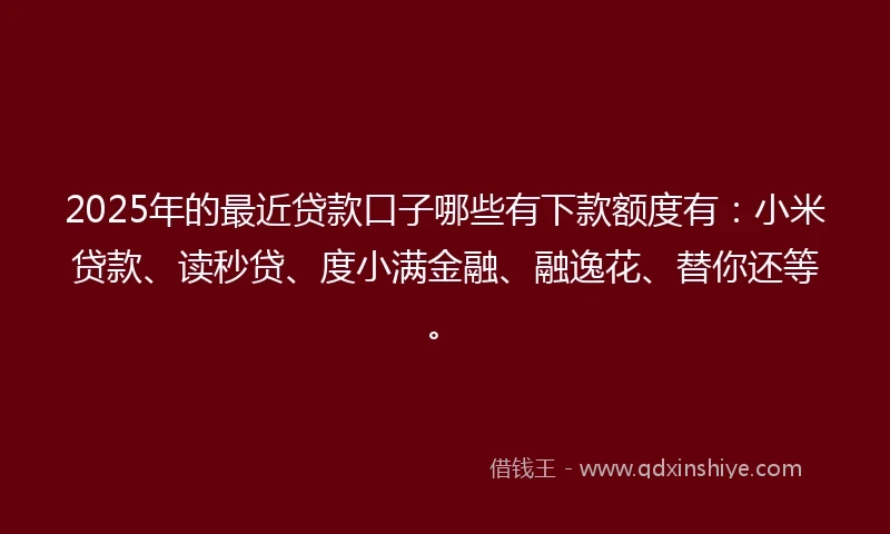 2025年的最近贷款口子哪些有下款额度有：小米贷款、读秒贷、度小满金融、融逸花、替你还等。