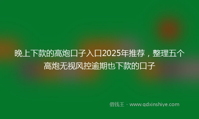 晚上下款的高炮口子入口2025年推荐，整理五个高炮无视风控逾期也下款的口子