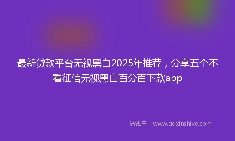 最新贷款平台无视黑白2025年推荐，分享五个不看征信无视黑白百分百下款app