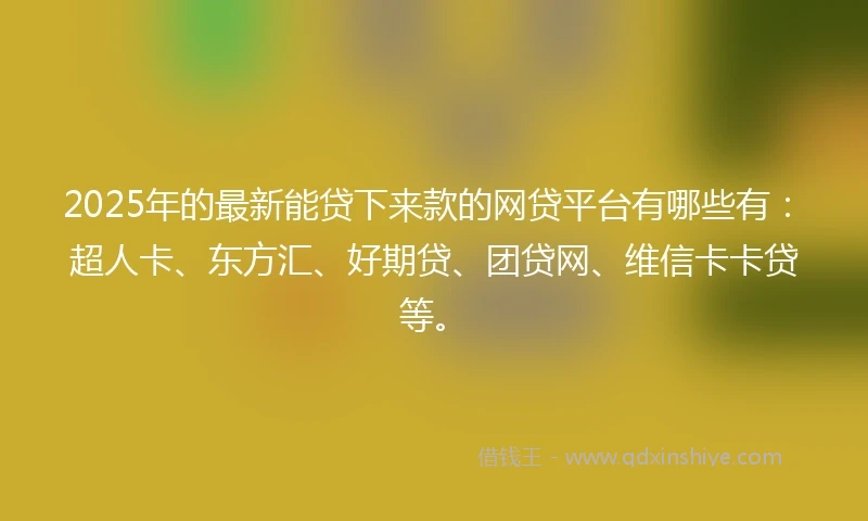 2025年的最新能贷下来款的网贷平台有哪些有：超人卡、东方汇、好期贷、团贷网、维信卡卡贷等。