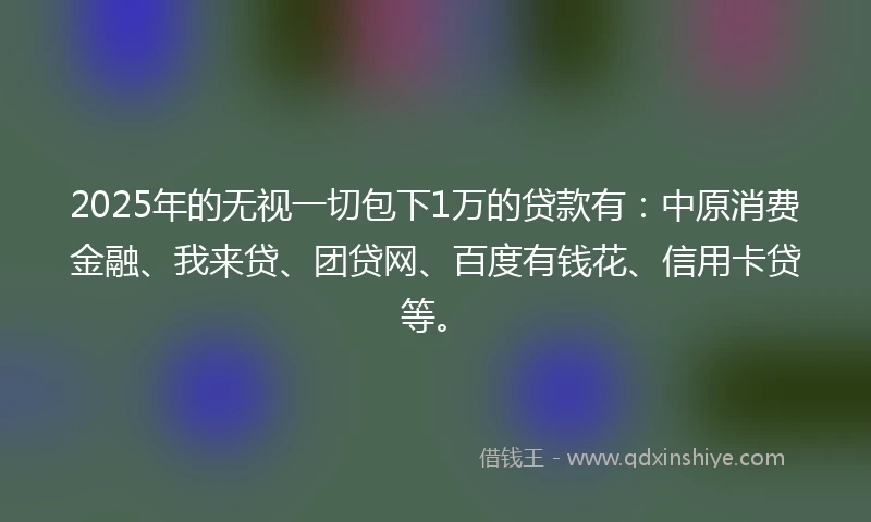 2025年的无视一切包下1万的贷款有：中原消费金融、我来贷、团贷网、百度有钱花、信用卡贷等。