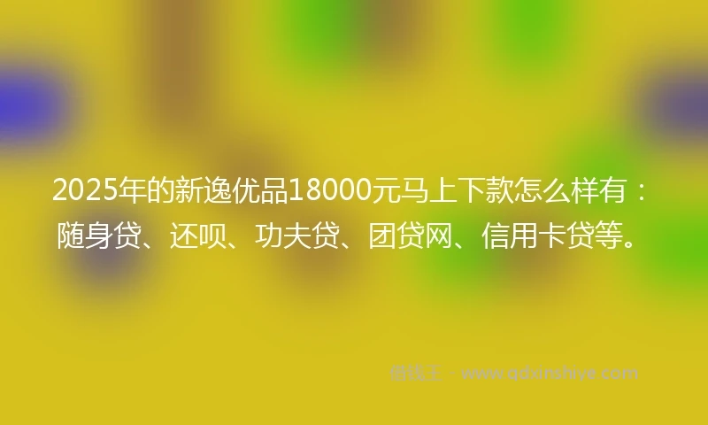 2025年的新逸优品18000元马上下款怎么样有：随身贷、还呗、功夫贷、团贷网、信用卡贷等。