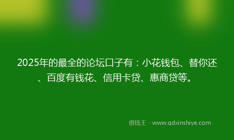 2025年的最全的论坛口子有：小花钱包、替你还、百度有钱花、信用卡贷、惠商贷等。