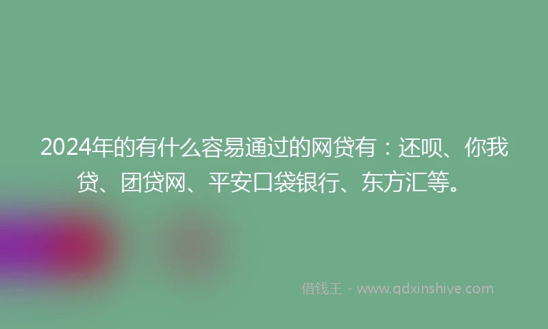 2024年的有什么容易通过的网贷有：还呗、你我贷、团贷网、平安口袋银行、东方汇等。
