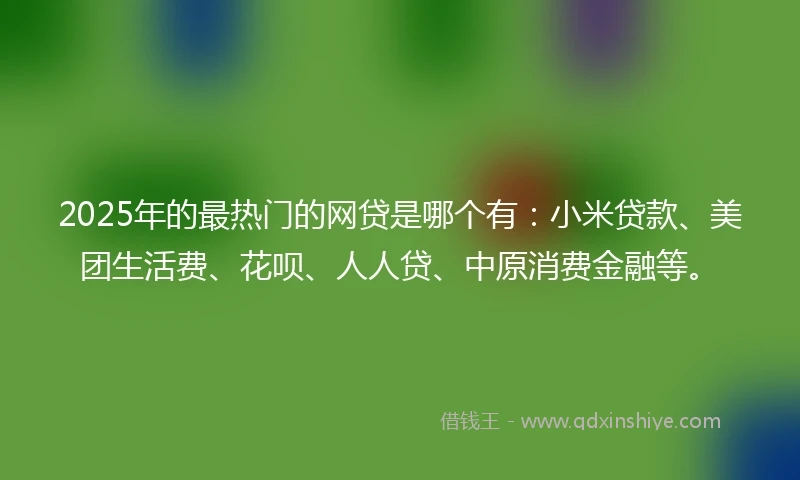 2025年的最热门的网贷是哪个有：小米贷款、美团生活费、花呗、人人贷、中原消费金融等。
