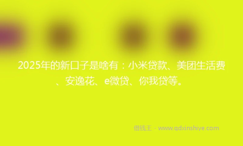 2025年的新口子是啥有：小米贷款、美团生活费、安逸花、e微贷、你我贷等。