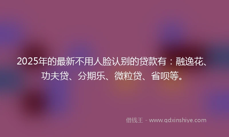 2025年的最新不用人脸认别的贷款有：融逸花、功夫贷、分期乐、微粒贷、省呗等。