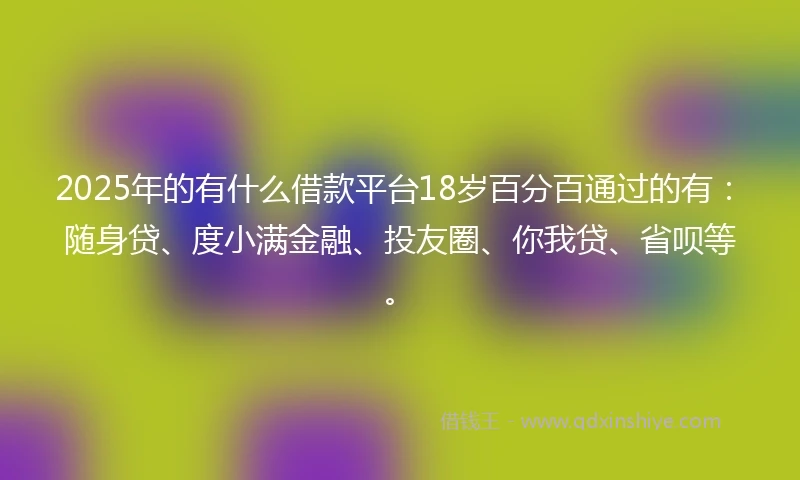 2025年的有什么借款平台18岁百分百通过的有：随身贷、度小满金融、投友圈、你我贷、省呗等。