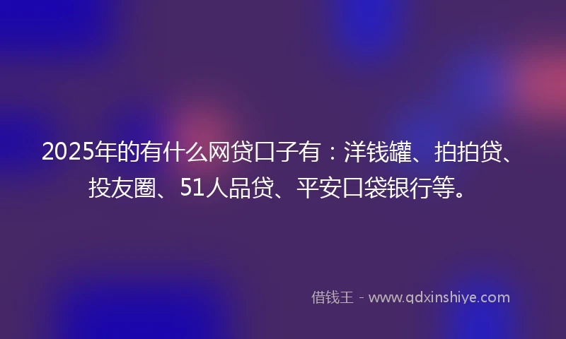 2025年的有什么网贷口子有：洋钱罐、拍拍贷、投友圈、51人品贷、平安口袋银行等。