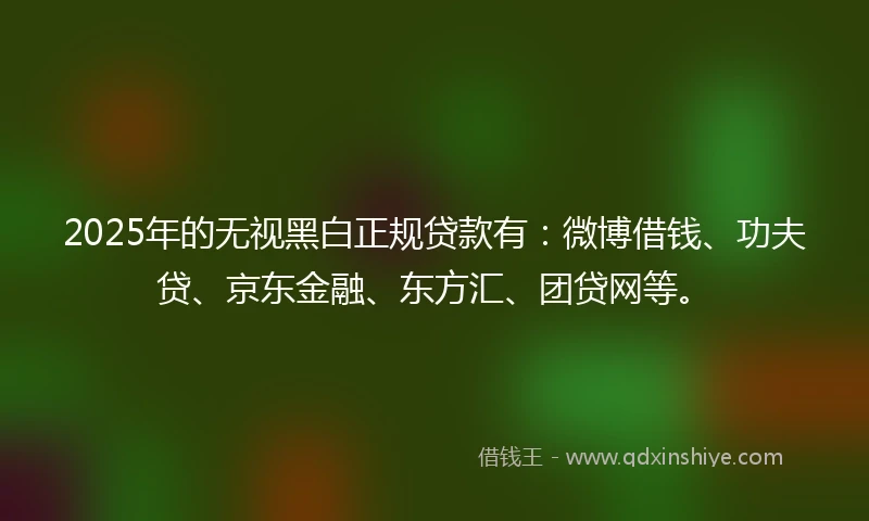 2025年的无视黑白正规贷款有：微博借钱、功夫贷、京东金融、东方汇、团贷网等。