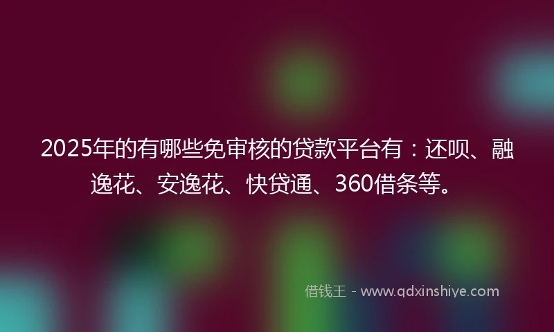 2025年的有哪些免审核的贷款平台有：还呗、融逸花、安逸花、快贷通、360借条等。
