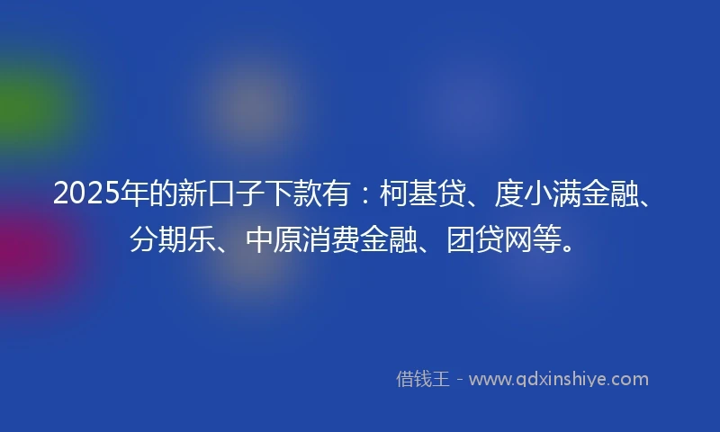 2025年的新口子下款有：柯基贷、度小满金融、分期乐、中原消费金融、团贷网等。