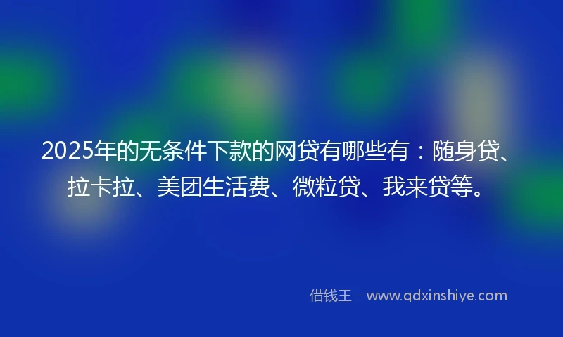 2025年的无条件下款的网贷有哪些有：随身贷、拉卡拉、美团生活费、微粒贷、我来贷等。