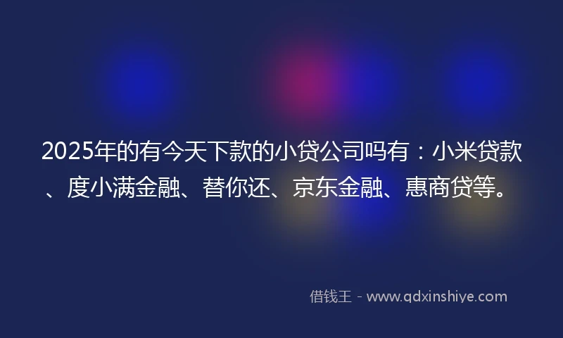 2025年的有今天下款的小贷公司吗有：小米贷款、度小满金融、替你还、京东金融、惠商贷等。