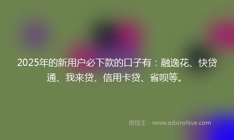 2025年的新用户必下款的口子有：融逸花、快贷通、我来贷、信用卡贷、省呗等。