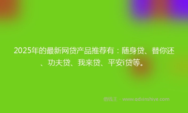2025年的最新网贷产品推荐有：随身贷、替你还、功夫贷、我来贷、平安i贷等。