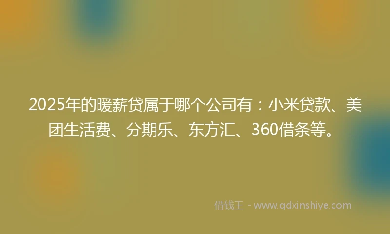 2025年的暖薪贷属于哪个公司有：小米贷款、美团生活费、分期乐、东方汇、360借条等。