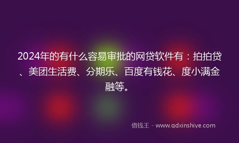2024年的有什么容易审批的网贷软件有：拍拍贷、美团生活费、分期乐、百度有钱花、度小满金融等。