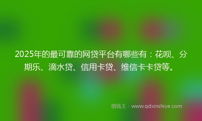 2025年的最可靠的网贷平台有哪些有：花呗、分期乐、滴水贷、信用卡贷、维信卡卡贷等。