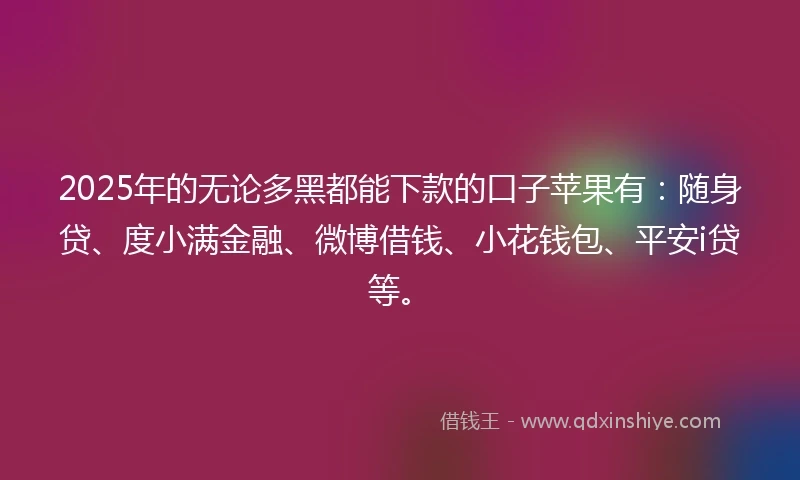 2025年的无论多黑都能下款的口子苹果有：随身贷、度小满金融、微博借钱、小花钱包、平安i贷等。