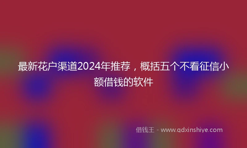 最新花户渠道2024年推荐，概括五个不看征信小额借钱的软件