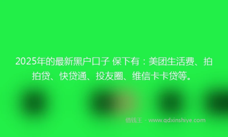 2025年的最新黑户口子 保下有：美团生活费、拍拍贷、快贷通、投友圈、维信卡卡贷等。