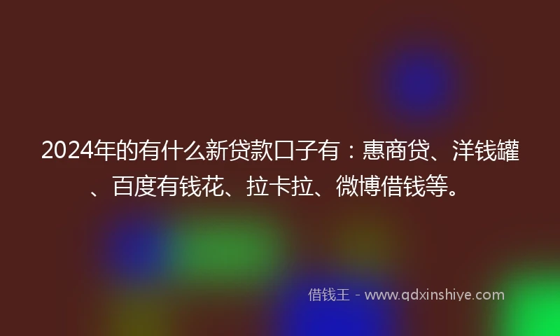 2024年的有什么新贷款口子有：惠商贷、洋钱罐、百度有钱花、拉卡拉、微博借钱等。